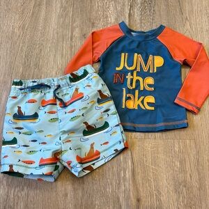 MUDPIE Jump in the Lake 2 Piece Swim Rashguard Trunks Shorts Size 6-9 Months
